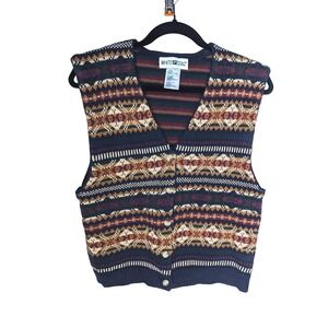 Vintage Fair Isle Sweater Vest Button Front 90s‎ Cottagecore Academia Heritage L